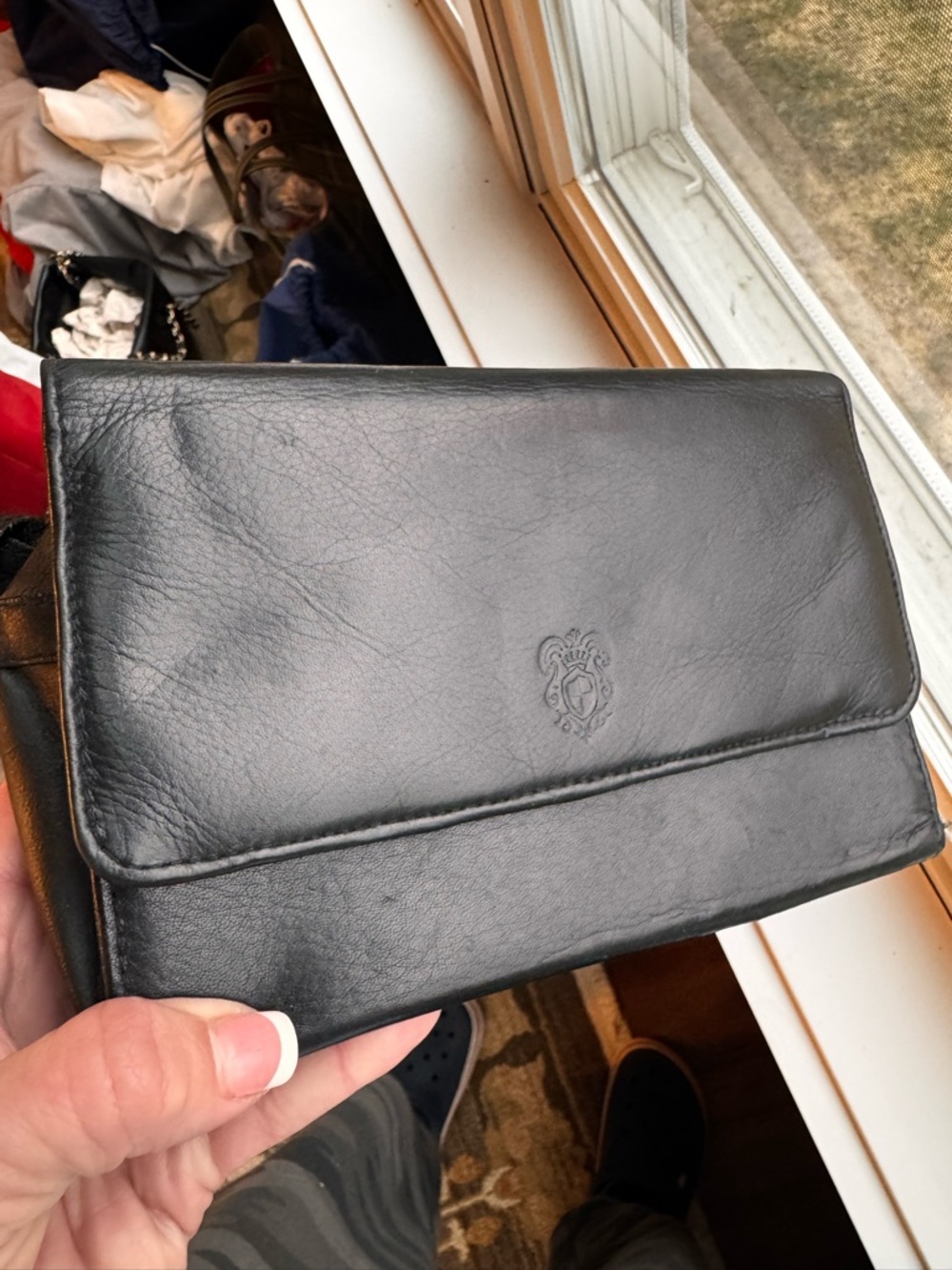 Black Genuine Leather Travel Wallet Clutch/Shoulder Bag